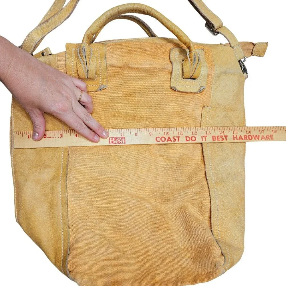 Nicoli Sunflower Yellow Canvas & Leather Tote Bag Dual‎ Handles Adjustable Strap